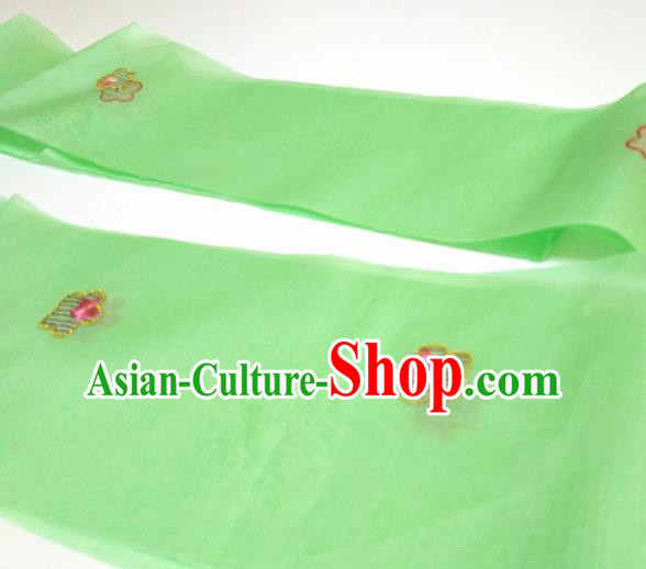 Asian Chinese Traditional Embroidered Plum Pattern Design Green Silk Fabric China Hanfu Silk Material