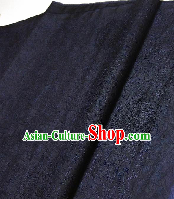 Asian Chinese Traditional Embroidered Pattern Design Navy Silk Fabric China Hanfu Silk Material