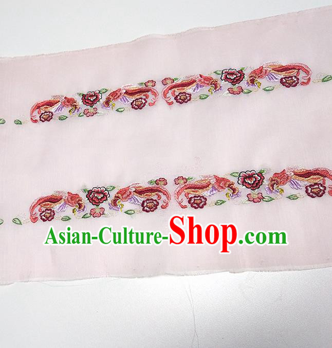 Asian Chinese Traditional Embroidered Phoenix Peony Pattern Design Light Pink Silk Fabric China Hanfu Silk Material