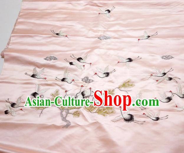 Asian Chinese Traditional Embroidered Cranes Pine Pattern Design Pink Silk Fabric China Hanfu Silk Material