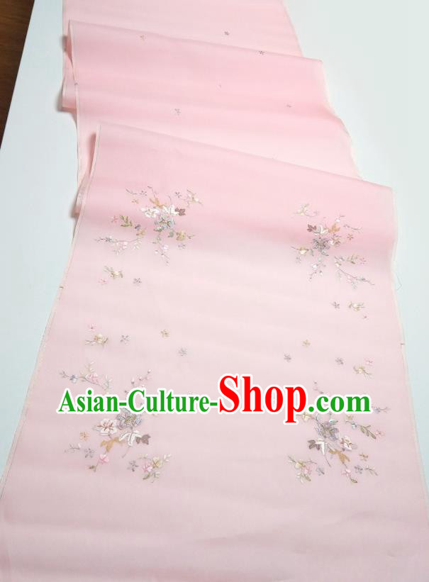 Asian Chinese Traditional Embroidered Petunia Pattern Design Pink Silk Fabric China Hanfu Silk Material