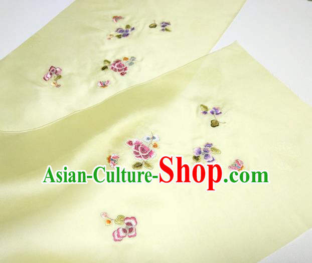 Asian Chinese Traditional Embroidered Flowers Pattern Design Light Yellow Silk Fabric China Hanfu Silk Material