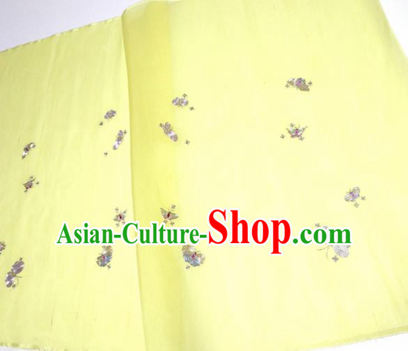 Asian Chinese Traditional Embroidered Butterfly Pattern Design Light Yellow Silk Fabric China Hanfu Silk Material