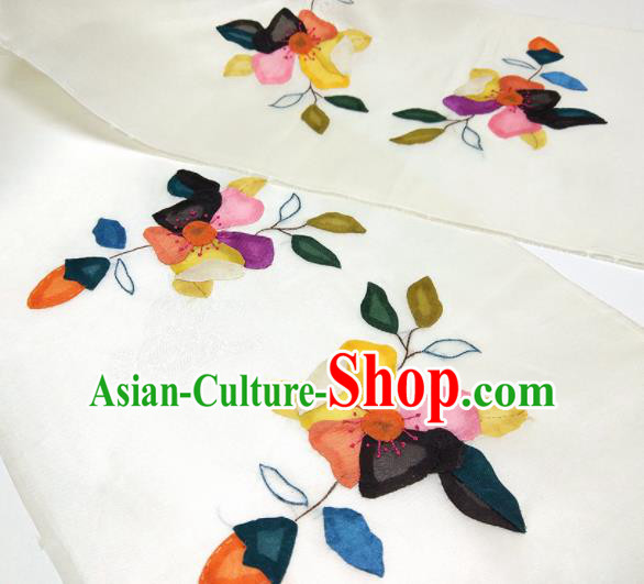 Asian Chinese Traditional Embroidered Flowers Pattern Design White Silk Fabric China Hanfu Silk Material