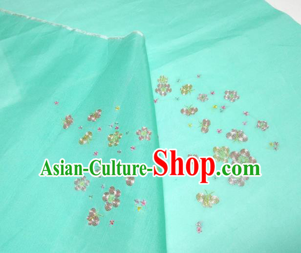 Asian Chinese Traditional Embroidered Plum Pattern Design Green Silk Fabric China Hanfu Silk Material