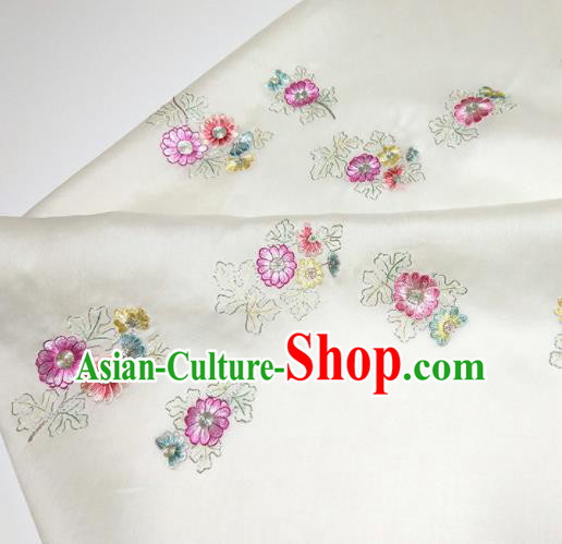 Asian Chinese Traditional Embroidered Pattern Design White Silk Fabric China Hanfu Silk Material