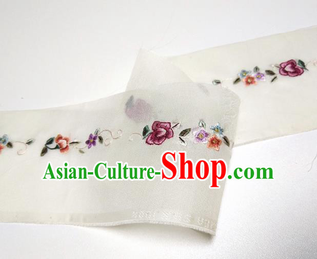 Asian Chinese Traditional Embroidered Flowers Pattern Design White Silk Fabric China Hanfu Silk Material