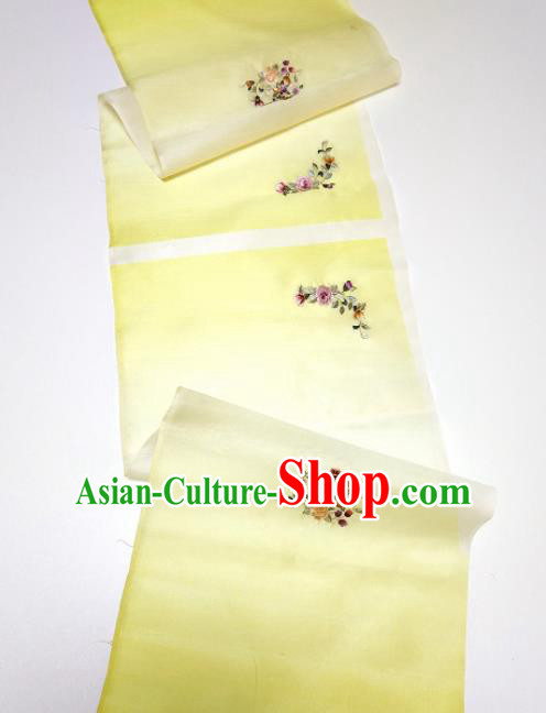 Asian Chinese Traditional Embroidered Flowers Pattern Design Light Yellow Silk Fabric China Hanfu Silk Material