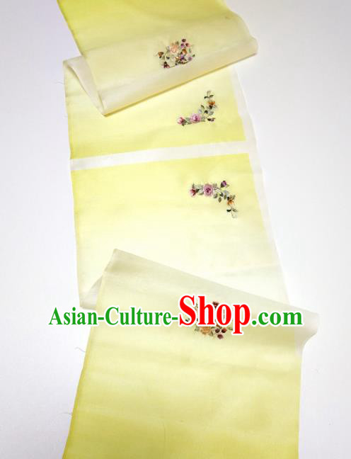 Asian Chinese Traditional Embroidered Flowers Pattern Design Light Yellow Silk Fabric China Hanfu Silk Material