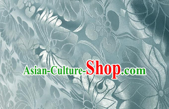 Asian Chinese Traditional Lotus Pattern Design Blue Brocade China Hanfu Satin Silk Fabric Material