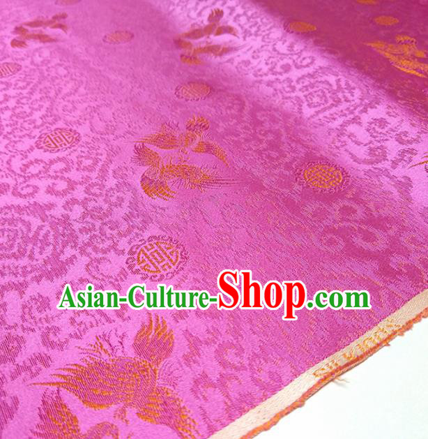 Asian Chinese Traditional Phoenix Peony Pattern Design Rosy Brocade Silk Fabric China Hanfu Satin Material