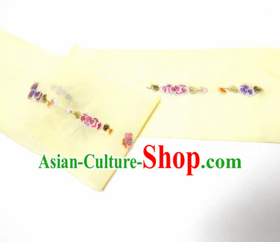 Asian Chinese Traditional Embroidered Peony Pattern Design Light Yellow Silk Fabric China Hanfu Silk Material