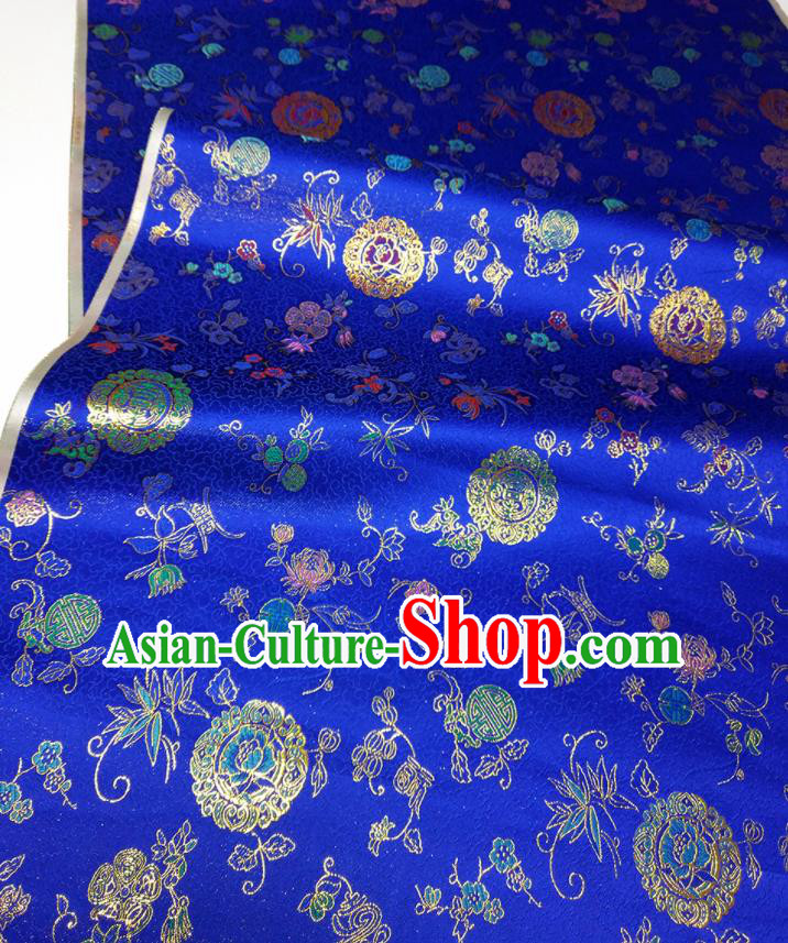 Asian Chinese Traditional Bamboo Peony Pattern Design Royalblue Brocade Silk Fabric China Hanfu Satin Material