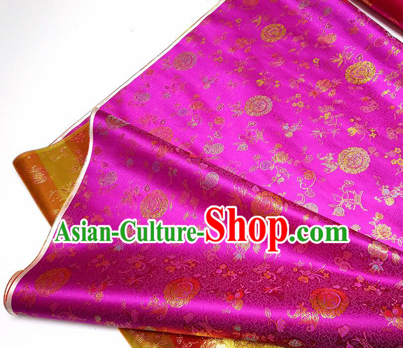 Asian Chinese Traditional Bamboo Peony Pattern Design Rosy Brocade Silk Fabric China Hanfu Satin Material