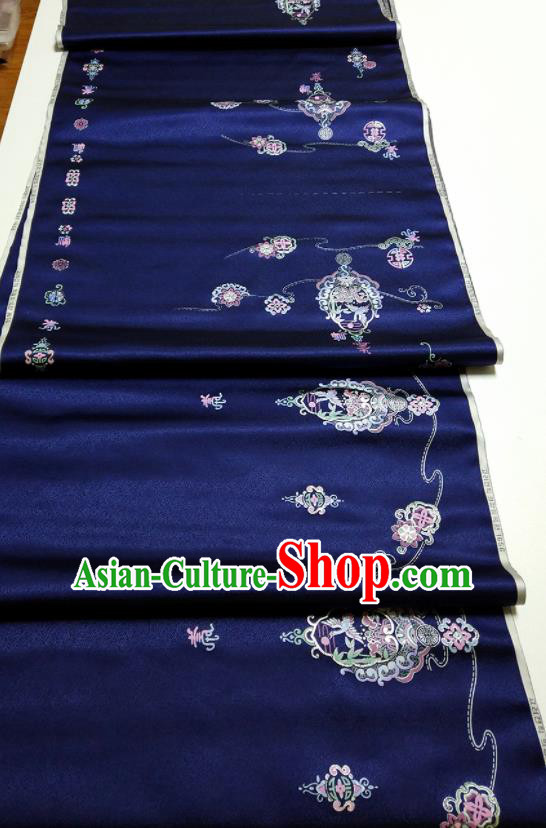 Asian Chinese Traditional Embroidered Crane Pattern Design Navy Blue Silk Fabric China Hanfu Silk Material