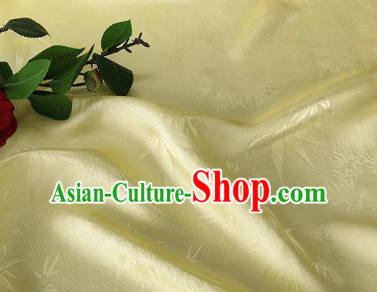 Asian Chinese Traditional Bamboo Leaf Pattern Design Light Yellow Silk Fabric China Qipao Material