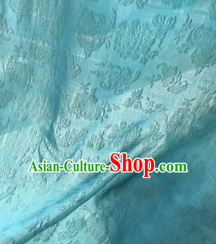 Asian Chinese Traditional Jacquard Peony Pattern Design Blue Silk Fabric China Qipao Material