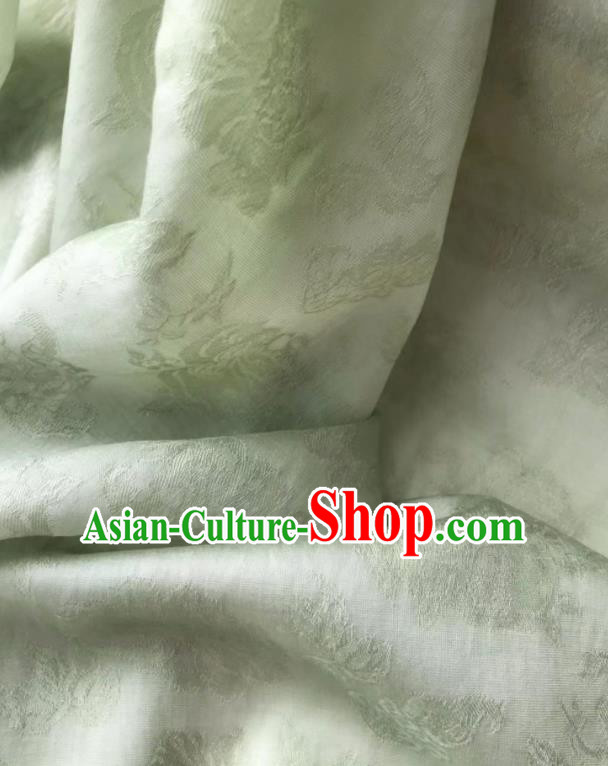 Asian Chinese Traditional Jacquard Peony Pattern Design Light Green Silk Fabric China Qipao Material