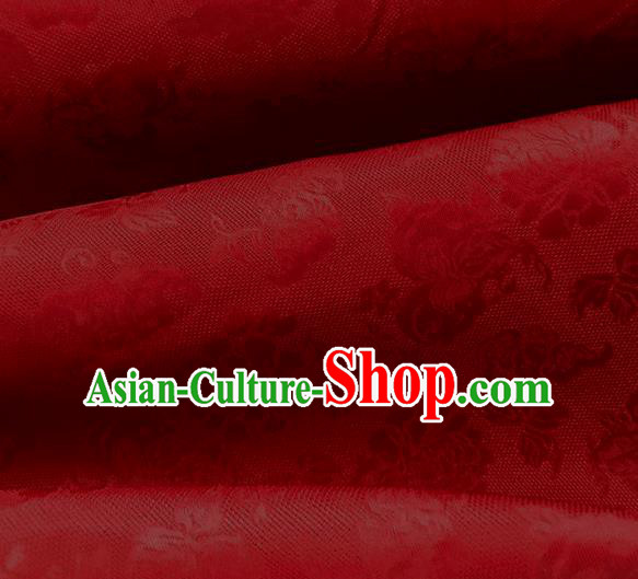 Asian Chinese Traditional Peony Pattern Design Dark Red Silk Imitation China Qipao Silk Fabric Material