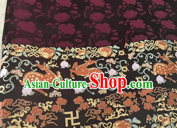 Asian Chinese Traditional Deers Pattern Design Black Brocade China Hanfu Satin Fabric Material