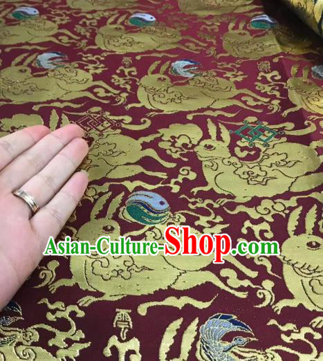 Asian Chinese Traditional Rabbits Pattern Design Red Brocade China Hanfu Satin Fabric Material