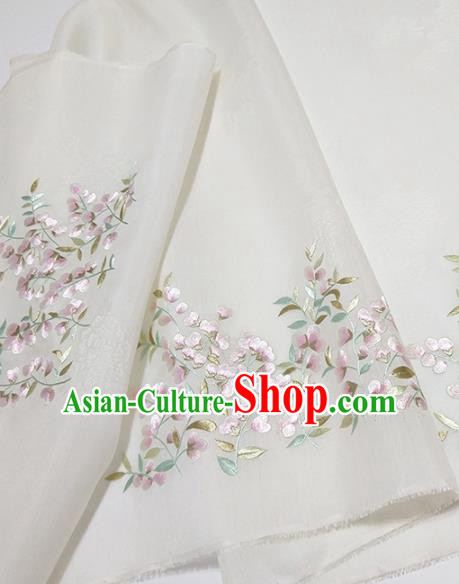 Asian Chinese Traditional Embroidered Flos Sophorae Pattern Design White Silk Fabric China Hanfu Silk Material