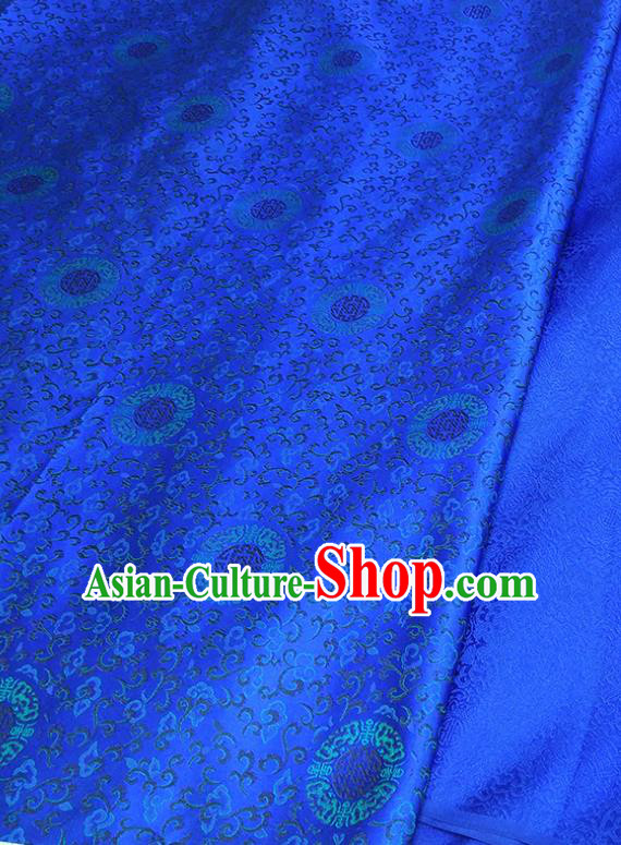 Asian Chinese Traditional Round Flowers Pattern Design Royalblue Brocade Silk Fabric China Hanfu Satin Material