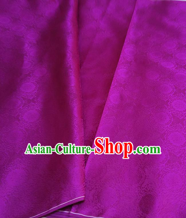 Asian Chinese Traditional Round Flowers Pattern Design Purple Brocade Silk Fabric China Hanfu Satin Material