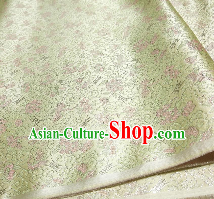 Asian Chinese Traditional Crane Pattern Design Light Green Brocade Silk Fabric China Hanfu Satin Material