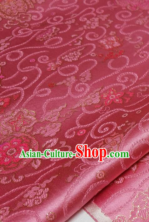 Asian Chinese Traditional Treasure Flowers Pattern Design Peach Pink Brocade Silk Fabric China Hanfu Satin Material