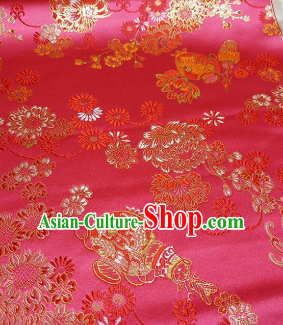 Asian Chinese Traditional Chrysanthemum Pattern Design Peach Pink Brocade Silk Fabric China Hanfu Satin Material