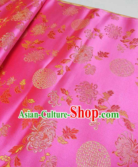 Asian Chinese Traditional Round Chrysanthemum Pattern Design Peach Pink Brocade Silk Fabric China Hanfu Satin Material