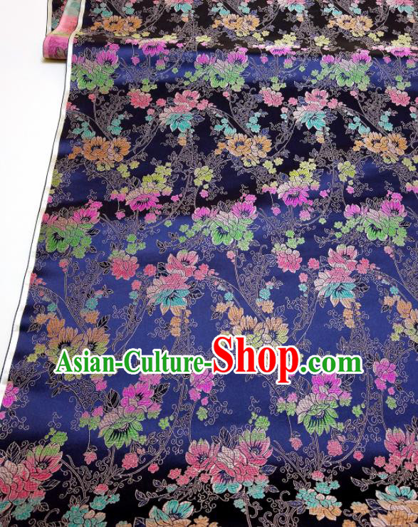 Asian Chinese Traditional Flowers Pattern Design Royalblue Brocade Silk Fabric China Hanfu Satin Material