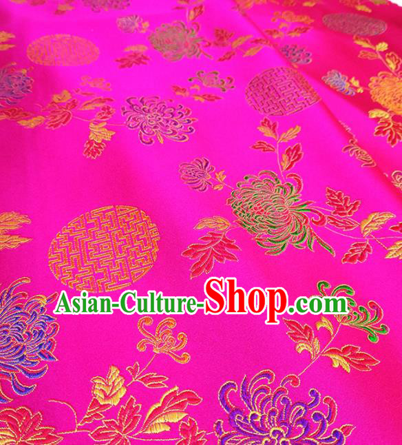 Asian Chinese Traditional Round Chrysanthemum Pattern Design Rosy Brocade Silk Fabric China Hanfu Satin Material