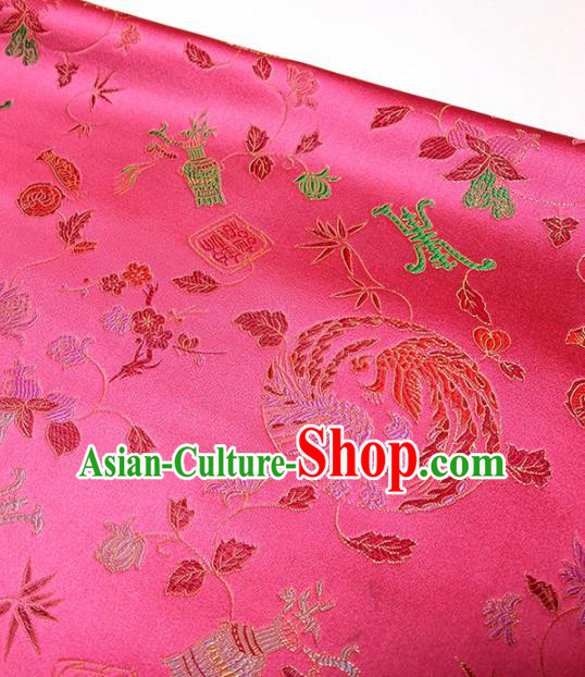 Asian Chinese Traditional Phoenix Pattern Design Deep Pink Brocade Silk Fabric China Hanfu Satin Material