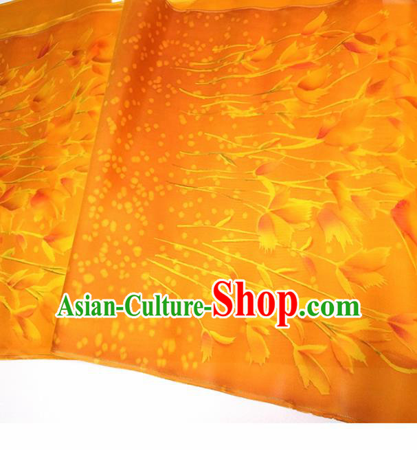 Asian Chinese Traditional Tulip Pattern Design Orange Brocade Silk Fabric China Hanfu Satin Material