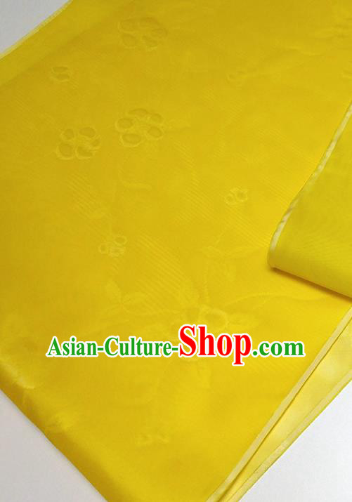 Asian Chinese Traditional Plum Pattern Design Yellow Silk Fabric China Hanfu Silk Material