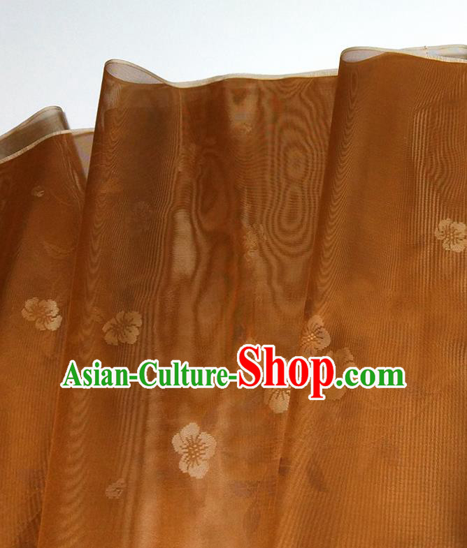 Asian Chinese Traditional Plum Pattern Design Brown Silk Fabric China Hanfu Silk Material