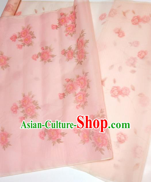 Asian Chinese Traditional Roses Pattern Design Pink Silk Fabric China Hanfu Silk Material