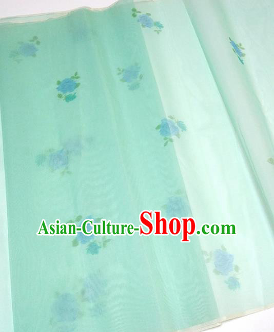 Asian Chinese Traditional Roses Pattern Design Light Green Silk Fabric China Hanfu Silk Material