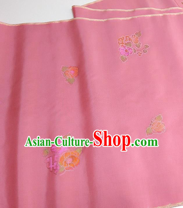 Asian Chinese Traditional Flowers Pattern Design Pink Silk Fabric China Hanfu Silk Material