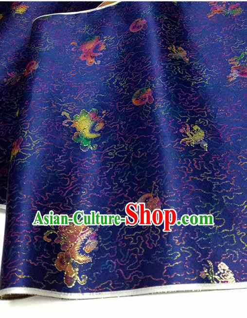 Asian Chinese Traditional Pattern Design Royalblue Brocade Silk Fabric China Hanfu Satin Material