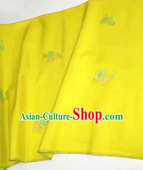 Asian Chinese Traditional Flowers Pattern Design Yellow Silk Fabric China Hanfu Silk Material