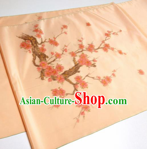 Asian Chinese Traditional Plum Pattern Design Orange Silk Fabric China Hanfu Silk Material