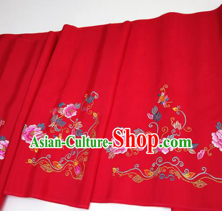 Asian Chinese Traditional Embroidered Peony Pattern Design Red Silk Fabric China Hanfu Silk Material