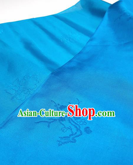 Asian Chinese Traditional Plum Orchid Pattern Design Blue Silk Fabric China Hanfu Silk Material