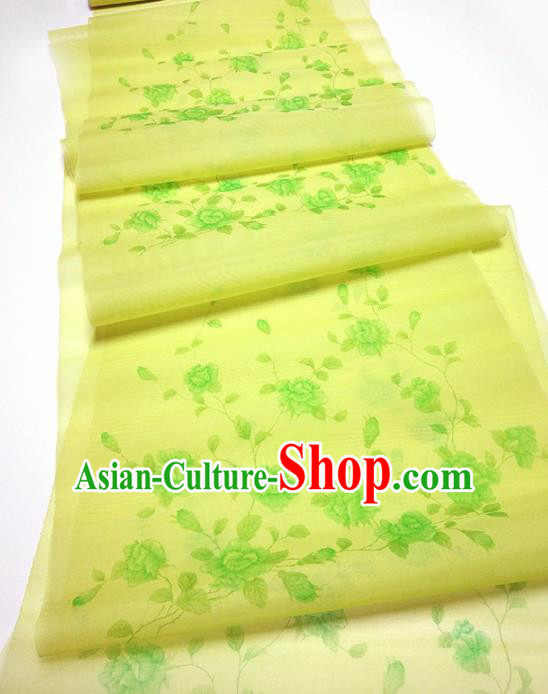 Asian Chinese Traditional Roses Pattern Design Light Green Veil Fabric China Hanfu Silk Material