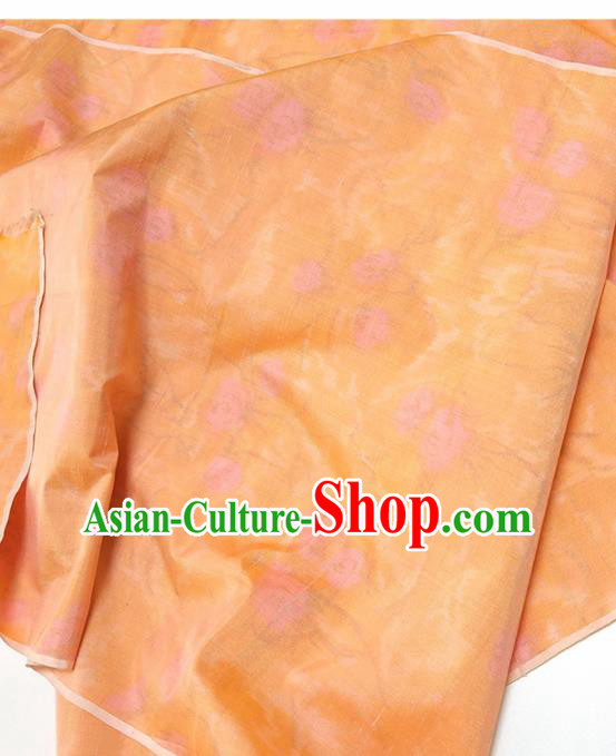 Chinese Traditional Peach Flowers Pattern Design Orange Silk Fabric Asian China Hanfu Silk Material