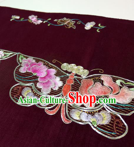 Chinese Traditional Embroidered Butterfly Pattern Design Wine Red Silk Fabric Asian China Hanfu Silk Material