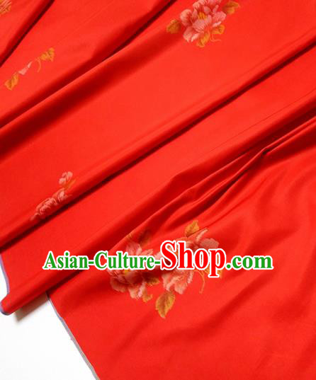 Chinese Traditional Roses Pattern Design Red Silk Fabric Asian China Hanfu Silk Material